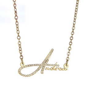 Dropshipping POD Gold Plated Personalized Simple <b>Name</b> Pendant Necklace Cubic Zircon Diamond Necklace - Product Image 2