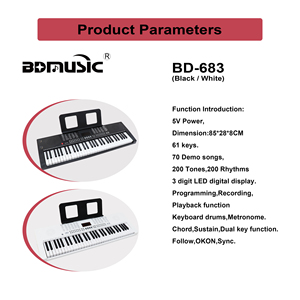 BD音楽BD-683Dポータブルデジタルピアノキーボード楽器61ライトキーLED电子オルガン - Product Image 4