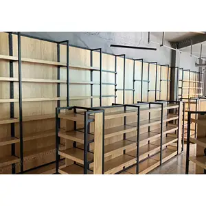 Présentoir de magasin de détail en acier et en bois de taille personnalisée Double étagère dégrossie de supports de magasin