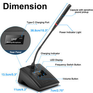 Micrófono Inalámbrico UHF QU7 para Reuniones, Micrófono de Condensador con Brazo Flexible para Conferencias, Enseñanza y Discursos, con Cancelación de Ruido Metálica - Product Image 2