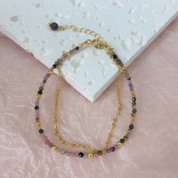 Bracelet délicat en perles rondes de tourmaline arc-en-ciel, pierre précieuse simple, pierre de naissance, superposition, bracelet minimaliste