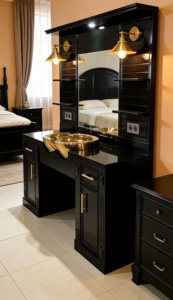 Set Completo di Mobili Moderni e Durevoli in Legno per Salone, Sedia per Acconciature e Postazione con Specchio per Salone di Bellezza, Barbiere, Centro Estetico - Product Image 2