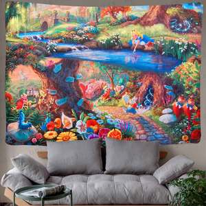 Гобелен «Грибной лес и Замок»: Сказочный, причудливый, красочный гобелен с бабочками для дома, общежития, фэнтезийного декора - Product Image 3