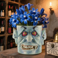 Ensemble de pots de fleurs en résine visage de monstre d'Halloween, pot de fleurs tête de goblin d'horreur, vase décoratif de table, ornement de plante pour bureau à domicile, cadeau
