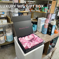 Kit de Empaque para Pelucas de Lujo al por Mayor: Caja Magnética de Papel con Logotipo Personalizado, Cintas y Lazos Reciclados con Grabado en Relieve, en Terciopelo Negro