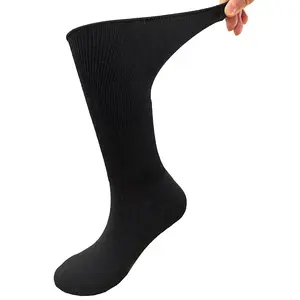 Özel cotton pamuk spor diyabet dikişsiz çorap yarım terry ekstra geniş siyah ekip elbise tıbbi diyabetik çorap