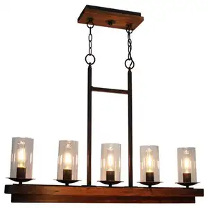 Bar Hotel Home Decorative Candlestick Style Retro Vintage Rustic Carved Wood Pendant Lamp Chandelier