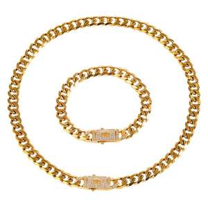 Corrente Cubana Grossa Banhada a Cobre e Ouro Real, Estilo Hip-hop Fosco Hexagonal, com Strass de Cristal, para Homens e Mulheres - Product Image 6