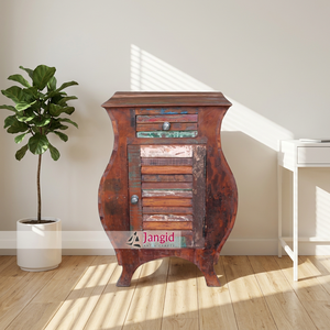 Reclaimed Solid Wooden Neightstand <b>Bedside</b> Drawer <b>Table</b> 1Drawer and Door Indian Handicrafts Bedroom Furniture For Hotel Farmhous - Product Image 4