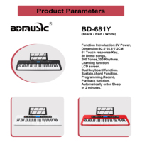 BDMUSIC Digital Piano Keyboard 61 Keys with Touch Response LCD 200 Tones & Rhythms 80 Demo Songs Red