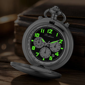 BOSHIYA <span class=keywords><strong>montre</strong></span> de poche à Quartz moderne pour hommes chronomètre à Six broches à trois yeux phase de lune boîtier lisse or noir calendrier cadran affichage - Product Image 3