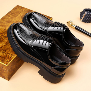 Men's Patent Leather Oxfords Round Toe Lace Up <b>Height</b> <b>Increasing</b> Rubber Sole Wedding Dress <b>Shoes</b> All Seasons Solid Color - Product Image 4