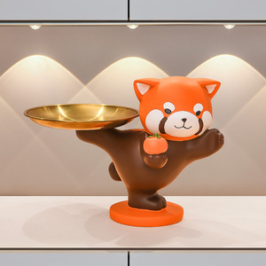 Cute Resin Red Panda Figurine With Tray For Home Desktop Decoration Feng Shui Style Key Holder Living Room Decor - Product Image 1