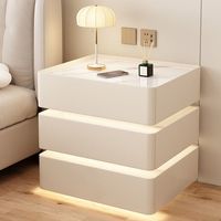 Mesita de Noche Inteligente de Cuero de Lujo con Cubierta de Vidrio Templado, Cargador Inalámbrico, Moderna y Minimalista para Dormitorio