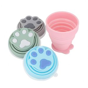 <b>Reusable</b> Silicone Foldable <b>Cup</b> with Lid, Portable Collapsible Mug with Cat Paw Bottom for Travel, Camping, and Outdoor Use - Product Image 5