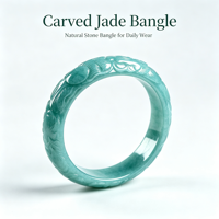 Handgeschnitzter Natürlicher Jadeit-Armreif, Blaues Wasserdrachen-Phönix-Motiv Jade-Armband für Frauen Männer Geschenk