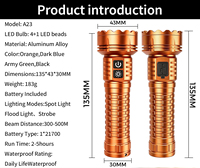 Lampe torche portable en aluminium étanche et zoomable, 4+1 LED, mode stroboscopique, rechargeable par USB, pour le camping en plein air