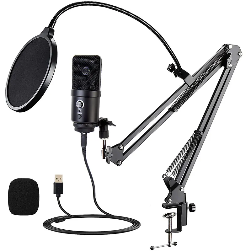 Desktop Studio Vlog streaming Broadcasting Condenser USB Gaming Microphone with arm stand