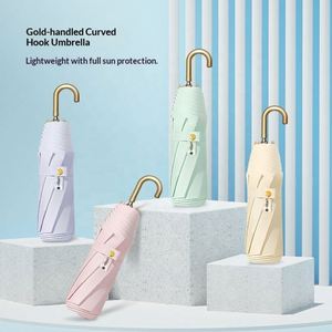 Petit parapluie de soleil pliant en trois sections pour femme, 95 cm, avec crochet doré, 8 baleines, finition couleur laquée, pour cadeaux d'affaires - Product Image 2