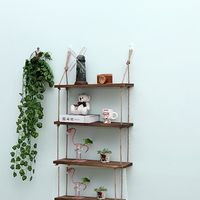 Étagère murale en bois suspendue pour la décoration intérieure, étagère flottante avec corde pour le rangement des plantes