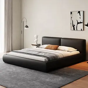 Modern Up-holstered Beds King Size Bed Frame Luxury Black Genuine Leather Bed Room Furnitures