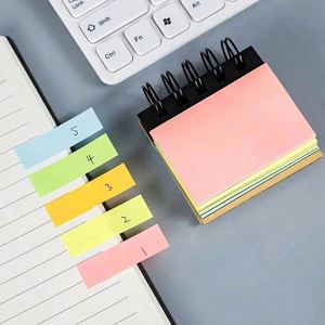 1 unidad de bloc de notas fluorescente con pestañas adhesivas, mini cuaderno espiral de 5 colores, bonito bloc de notas para estudiantes - Product Image 6