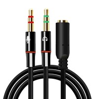 Adaptador divisor de auriculares macho-hembra de 3,5 mm con micrófono |   Cable de Audio con Revestimiento de PVC para Auto/MP3 |   20cm Negro/Blanco/Rojo