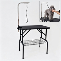 Table de toilettage pliable professionnelle pour chien avec bras réglable et noeud, pieds en fer noir, station de toilettage portable pour animaux de compagnie