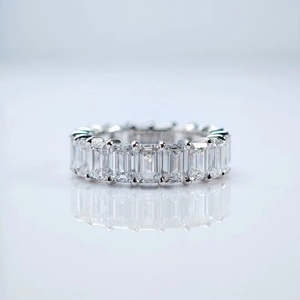 แหวนมอสซาไนต์คลาสสิกชุบโรเดียมทองคำแท้ 18k/14k/10k ตัวเรือนทองคำขาวแบบฝังเพชรทรงเหลี่ยมมรกตขนาด 2x4 มม. - Product Image 3
