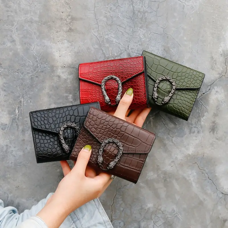crocodile pattern simple ladies short wallet women's clutch bag wallet coin card purse
