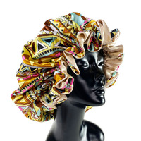 Bonnet de nuit en satin doublé, imprimé bohème, grande taille, réversible, double couche, soyeux, vente en gros, personnalisable