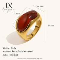 Cincin Wanita Dingran Lapis Emas 18K Baja Anti Karat Kristal Akrilik Batu Permata Grosir Fashion Trendi Perhiasan Pernyataan Warna-warni