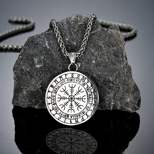 yunnique Nordic Shield Pendant Necklace Stainless Steel <b>60cm</b> Men's Fashion Jewelry Geometric Design Round Shape - Product Image 3
