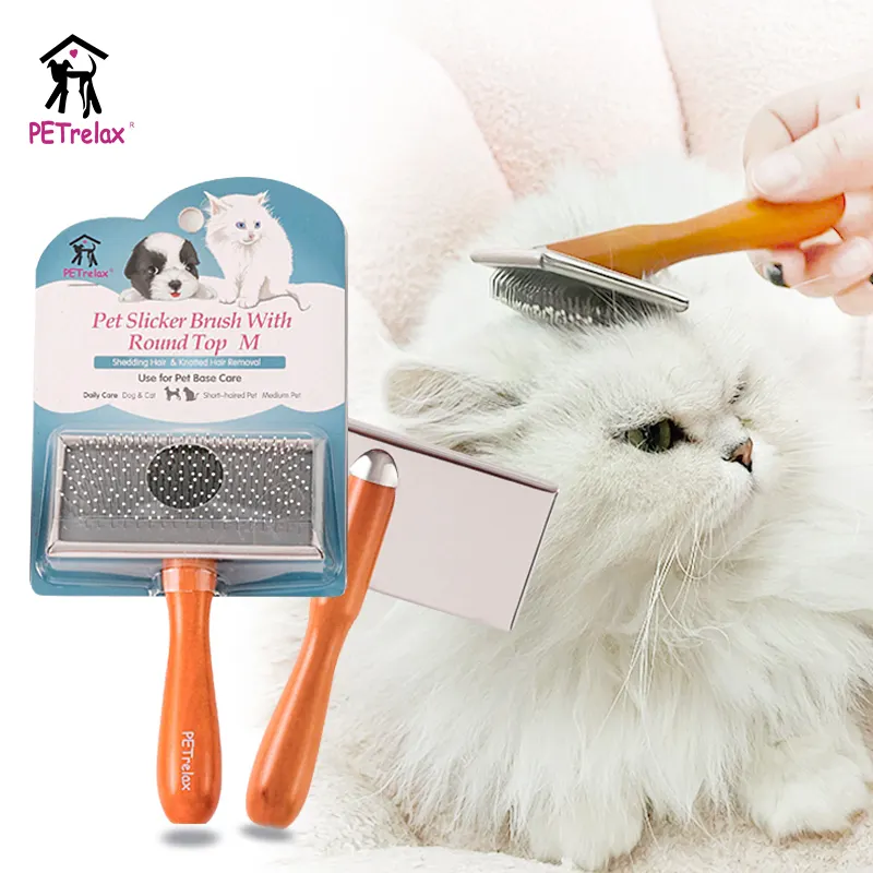Cepillo de masaje para mascotas, limpiador de peines para perros y gatos, removedor de pelo, limpieza de madera