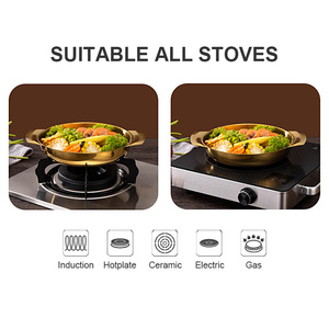 Commercial Korean Cookware Various Sizes Seafood Pot Stainless Steel Double Ear Gold <strong>Paella</strong> <strong>Pan</strong> - Product Image 6