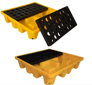 4 Drums Spill Plastic Pallet For Oil Chemical Liquid Storage Energy Industry