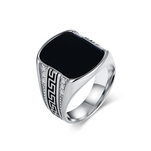 Men's Black Gemstone <b>Titanium</b> Steel <b>Ring</b> Geometric Pattern Gold Silver Color Fashion Jewelry Gift for Men - Product Image 5