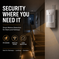 Detektor Gerakan PIR Nirkabel Bahan ABS Volume Dapat Disesuaikan Jangkauan Deteksi hingga 10m Sensor Keamanan Dalam Ruangan untuk Sistem Alarm Rumah