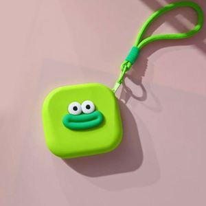 Funny Face Square Silicone Mini Storage Bag, Portable Zipper Earphone Coin PurseWith <b>Braided</b> Rope - Product Image 2