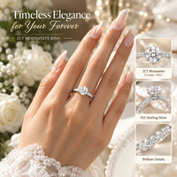 Bague de fiançailles en moissanite 2 carats, taille brillant rond, couleur D, VVS1, pavé, pour femme, en argent sterling 925, bijoux de mariage, cadeau