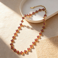 Collier Trèfle à Quatre Feuilles Bestseller Transfrontalier pour Femme, Luxe Haut de Gamme, Dégradé Rose Multicolore, en Acier Inoxydable, Motif Bambou