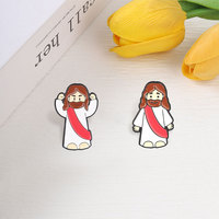 Broche en émail dur avec figurine de Jésus de dessin animé, pose religieuse chrétienne avec mains levées, pour revers, sacs, badge, bijou, cadeau