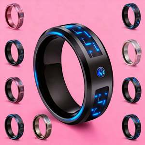 Bague en acier inoxydable avec incrustation de fibre de carbone bleue, vente chaude, bagues de dragon celtique noires, bague en zircon bleu de 8 mm - Product Image 5