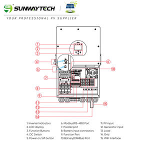 Inversor solar híbrido monofásico Deye DC/AC, inversor de onda sinusoidal pura Mppt 16Kw para sistema de energía solar doméstico, novedad - Product Image 3