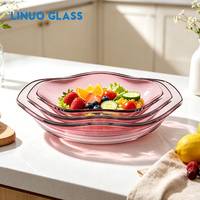 Ensemble de vaisselle en verre rose feuille de lotus, verre borosilicate de qualité alimentaire, bol, assiette, tasse, résistant au four, au micro-ondes, au congélateur et au lave-vaisselle