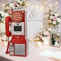 Téléphone de mariage vintage pour vidéo-cabine 1080P HD Blanc Rose Rouge, avec fonction d'enregistrement audio de messages et de livre d'or photo et vidéo