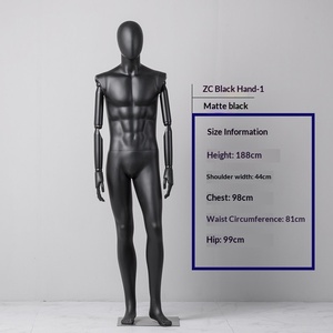 Maniquí Masculino de Cuerpo Completo en Negro Mate <span class=keywords><strong>con</strong></span> <span class=keywords><strong>Brazos</strong></span> <span class=keywords><strong>Articulados</strong></span> para Exhibición en Escaparates de Tiendas de Ropa Masculina y Transmisiones en Vivo - Product Image 6