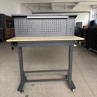 Banc de travail robuste réglable en hauteur avec plateau en bois de caoutchouc et support à outils, banc de travail en métal robuste pour atelier de menuiserie