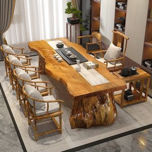 Solid Wood Slab Tea <b>Table</b> <b>Set</b> Living Room New Chinese Style Handmade Office Tea Furniture Complete <b>Set</b> - Product Image 1