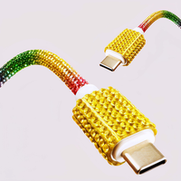 Kabel Pengisian Cepat BWVV OEM Tipe-C USB 2.0 60W 3A Berhias Berlian Imitasi dengan Selubung PVC dan Desain Berkilau